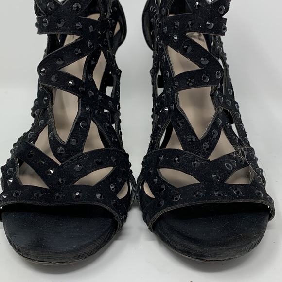 Fergalicious Strappy Black Jeweled open toe Heels - Picture 3 of 14